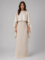 Women’s Pleated Maxi Dress with Cape Sleeves – Elegant Occasion Style