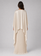 Women’s Pleated Maxi Dress with Cape Sleeves – Elegant Occasion Style