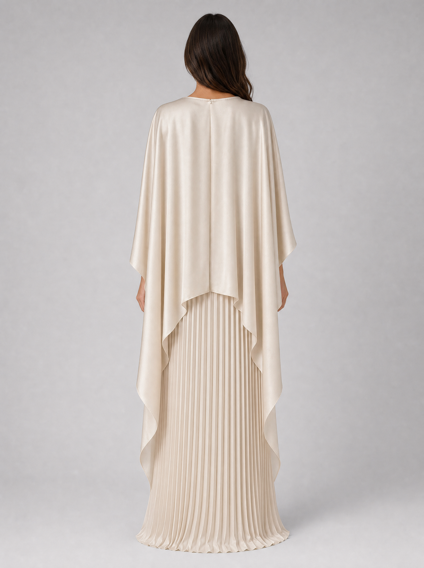 Women’s Pleated Maxi Dress with Cape Sleeves – Elegant Occasion Style