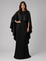 Women’s Pleated Maxi Dress with Cape Sleeves – Elegant Occasion Style
