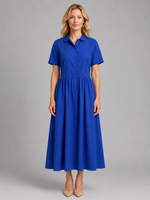 Women's Pleated Shirt Maxi Dress with Pockets – Relaxed Flattering Fit