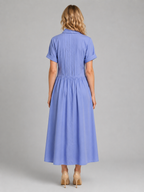 Women's Pleated Shirt Maxi Dress with Pockets – Relaxed Flattering Fit