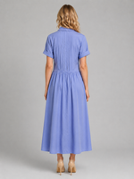 Women's Pleated Shirt Maxi Dress with Pockets – Relaxed Flattering Fit
