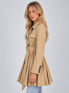 Women’s Pleated Skirt Trench Coat – Double Breasted Belted Jacket