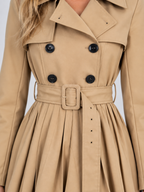 Women’s Pleated Skirt Trench Coat – Double Breasted Belted Jacket