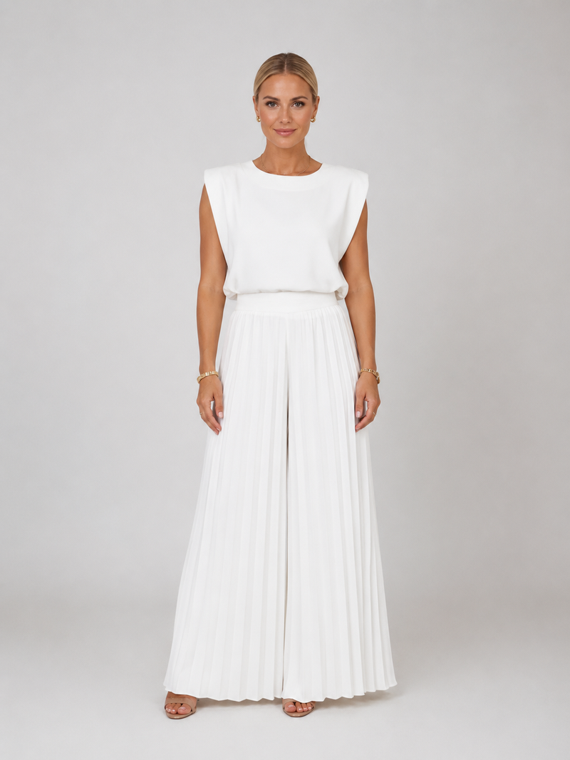 Women’s Pleated Wide Leg Trouser Set – Elegant Relaxed Style