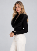 Women’s Plush Faux Fur Collar Cardigan – Ribbed Button Front Knitwear