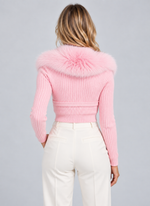 Women’s Plush Faux Fur Collar Cardigan – Ribbed Button Front Knitwear