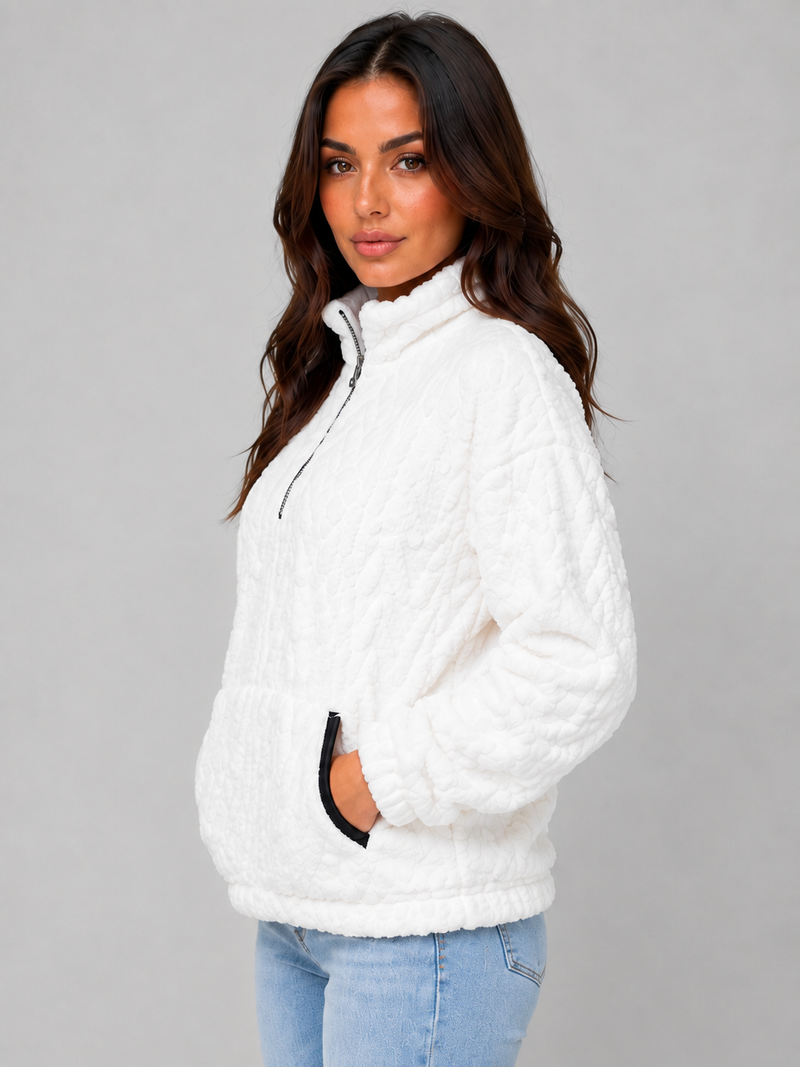 Women's Plush Half Zip Pullover – High Neck Fleece Jacket