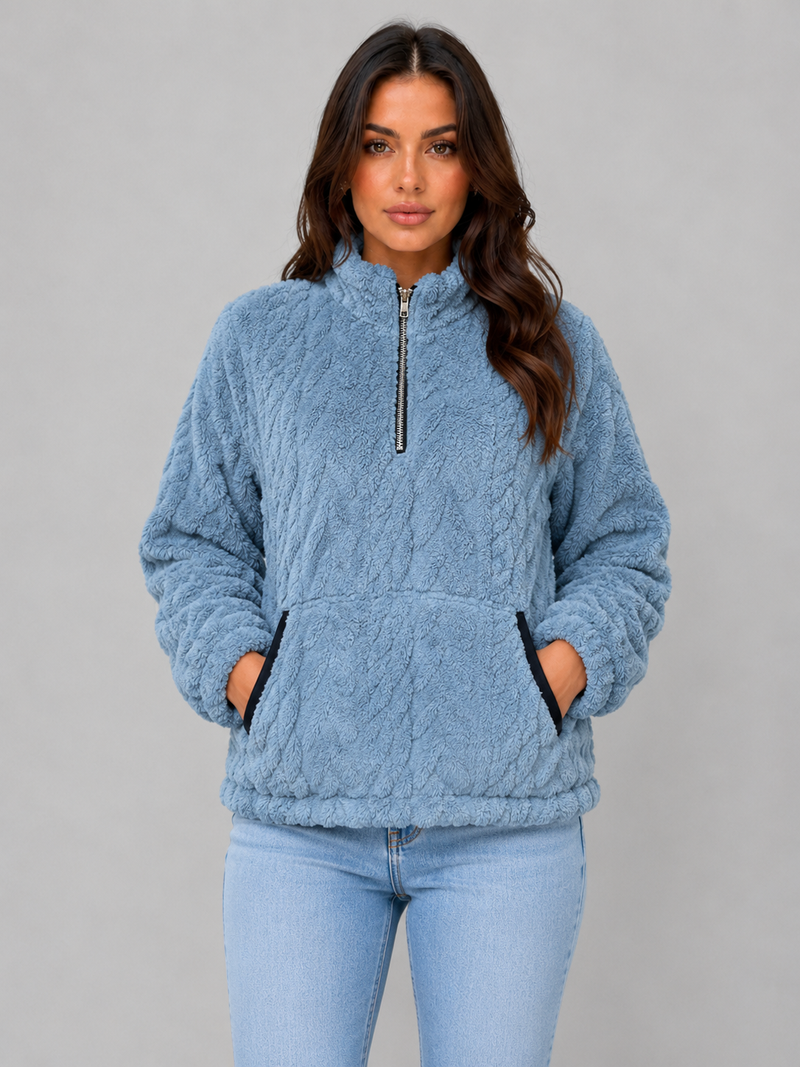 Women's Plush Half Zip Pullover – High Neck Fleece Jacket