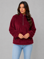 Women's Plush Half Zip Pullover – High Neck Fleece Jacket