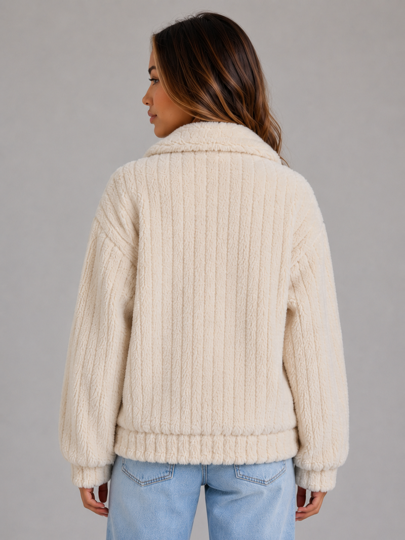 Women’s Plush Teddy Jacket – Button-Up Collared Fleece Cardigan