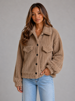 Women’s Plush Teddy Jacket – Button-Up Collared Fleece Cardigan