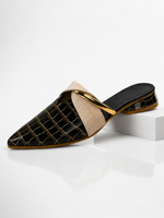 Women’s Pointed Toe Mule Heels – Croc Effect Elegant Slip-On
