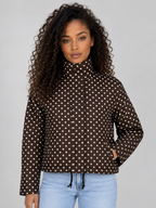 Women’s Polka Dot Cropped Jacket – Zip Up High Collar Drawstring Coat