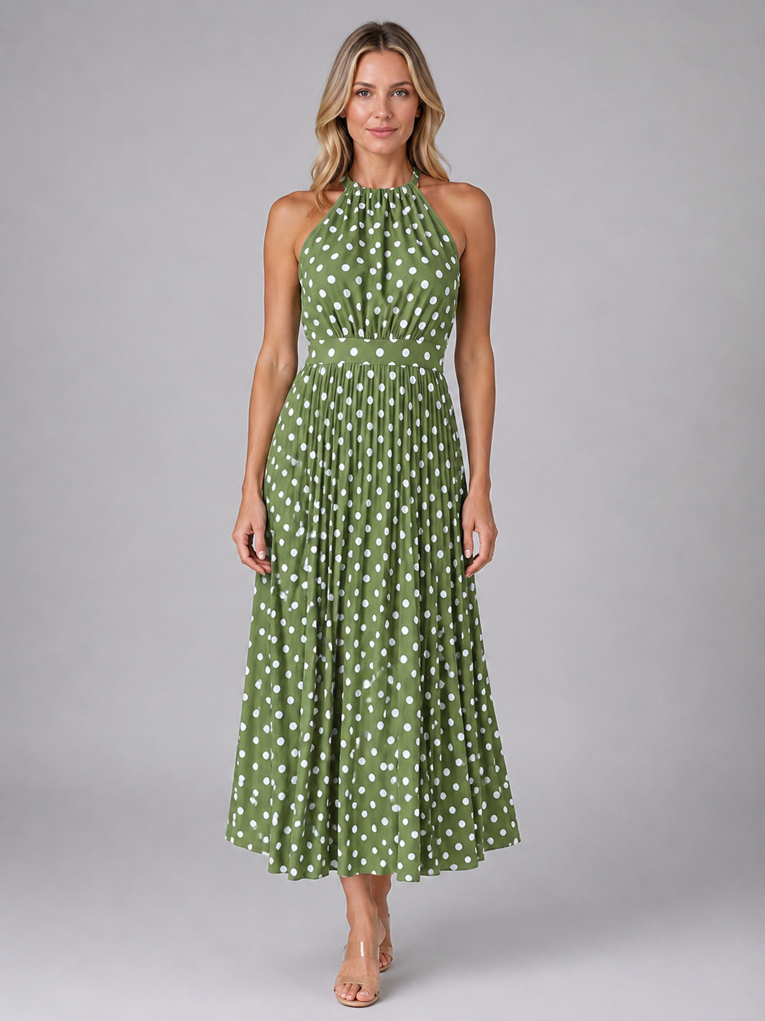 Women’s Polka Dot Halter Midi Dress – Relaxed Summer Style