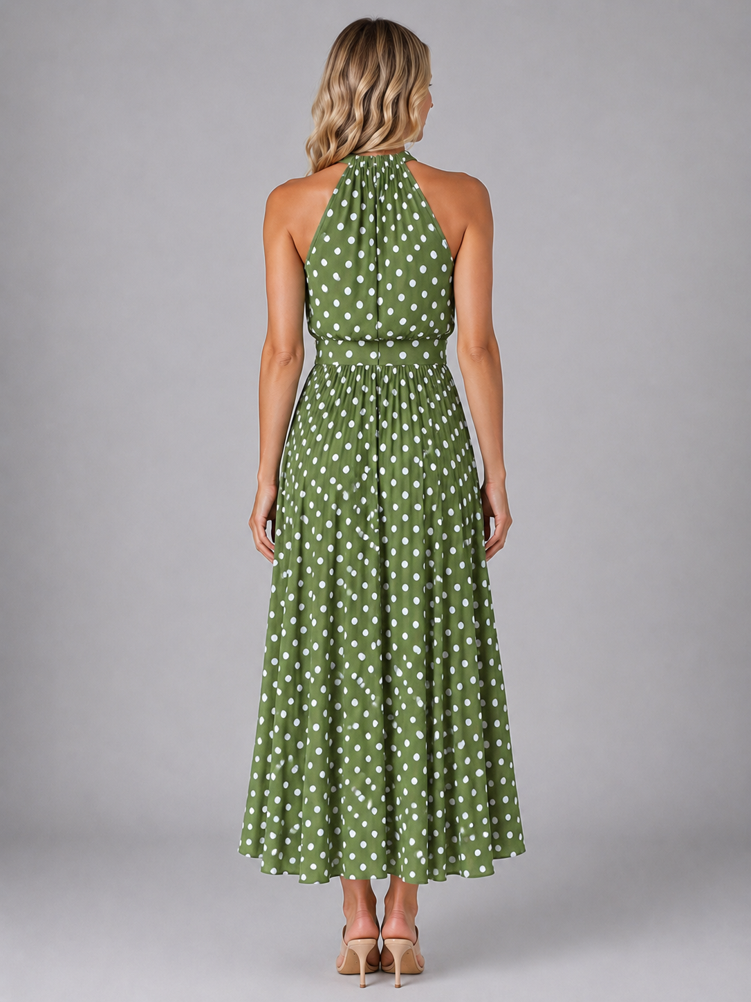 Women’s Polka Dot Halter Midi Dress – Relaxed Summer Style