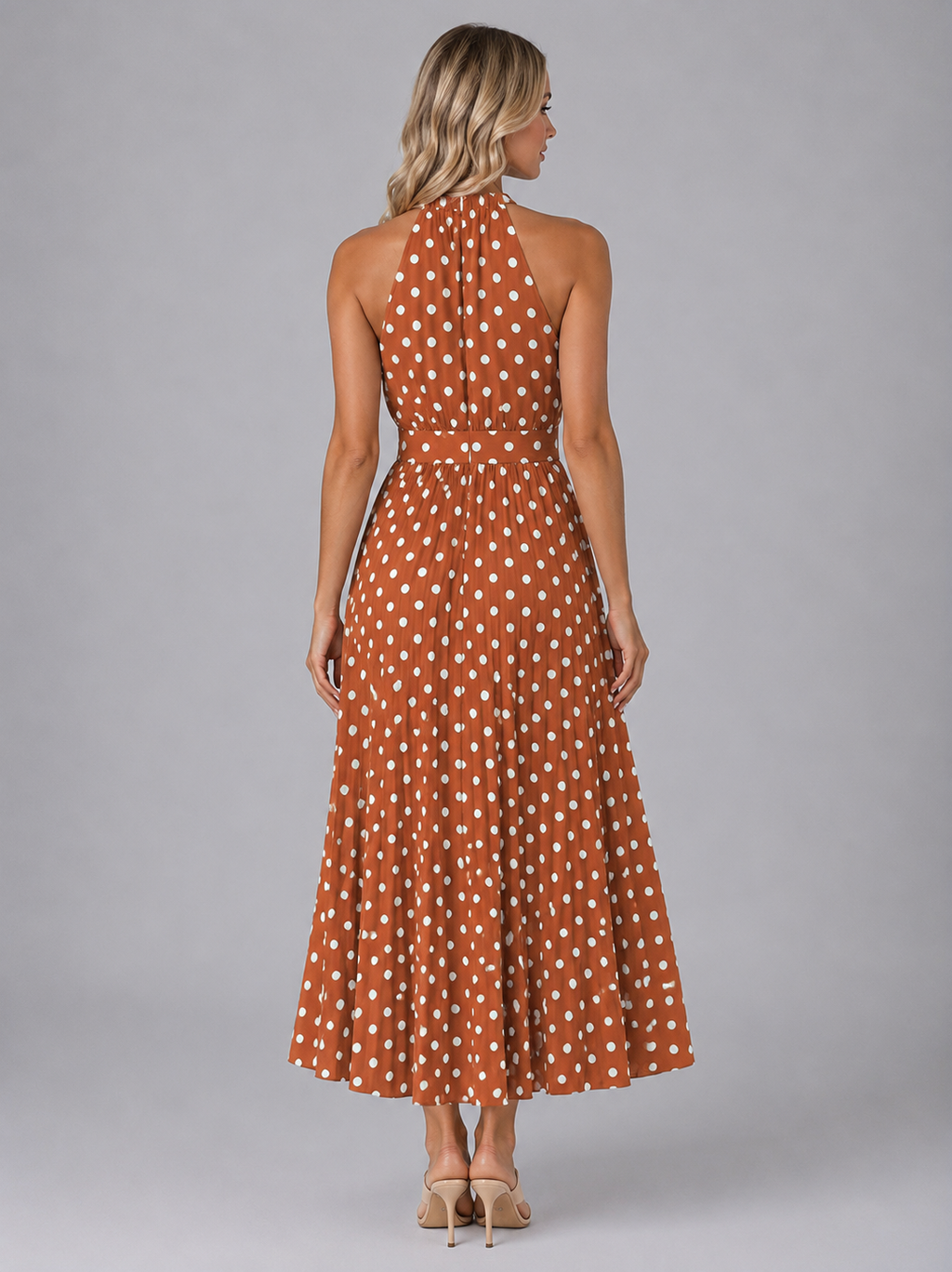 Women’s Polka Dot Halter Midi Dress – Relaxed Summer Style