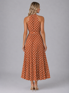 Women’s Polka Dot Halter Midi Dress – Relaxed Summer Style