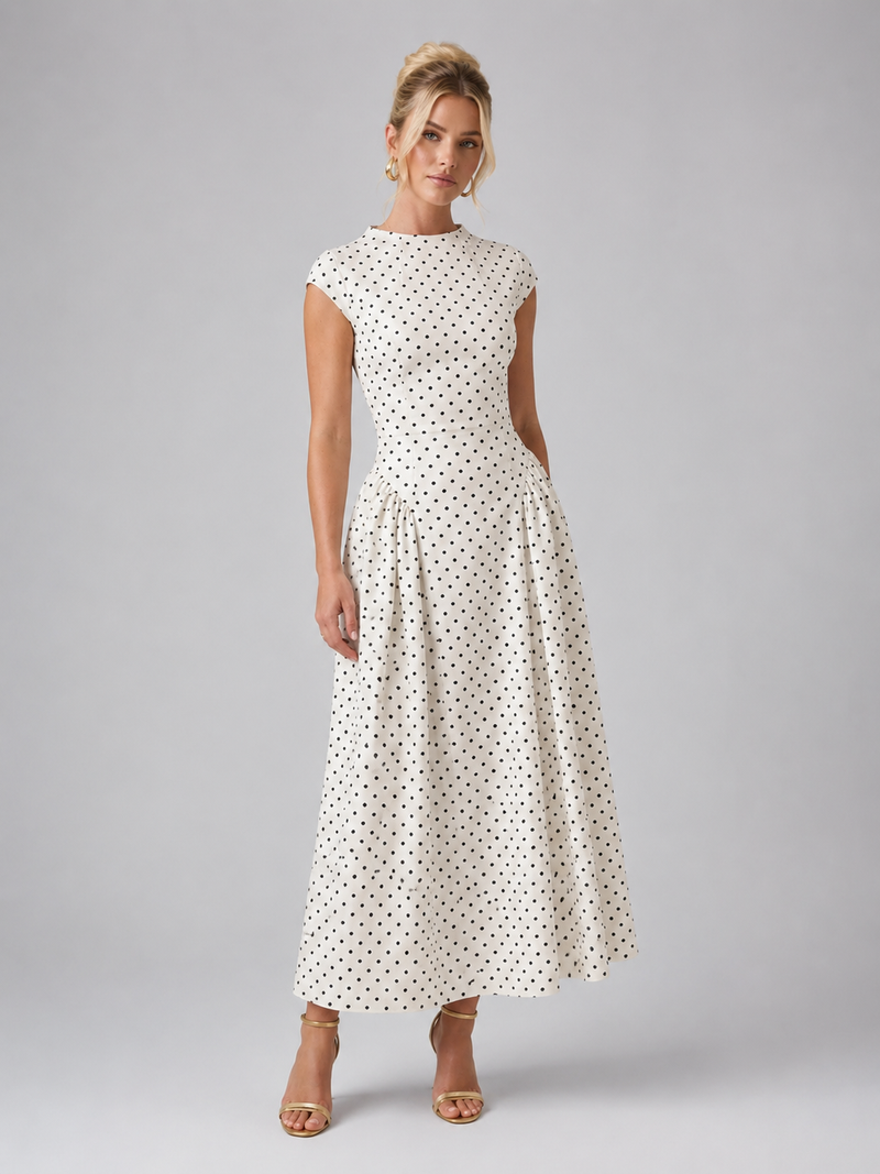 Women’s Polka Dot Maxi Dress – Elegant A-Line Silhouette