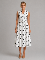 Women’s Polka Dot Midi Dress – Sleeveless V-Neck Summer Style
