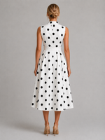 Women’s Polka Dot Midi Dress – Sleeveless V-Neck Summer Style