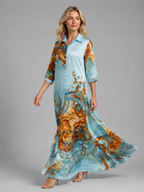 Women's Printed Shirt Maxi Dress – Button Front Flattering Style