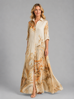 Women's Printed Shirt Maxi Dress – Button Front Flattering Style