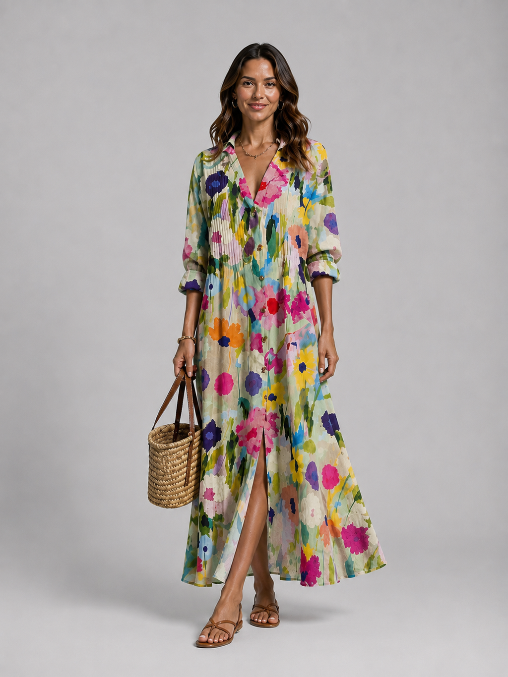 Women’s Printed Shirt Maxi Dress – Relaxed Flattering Fit