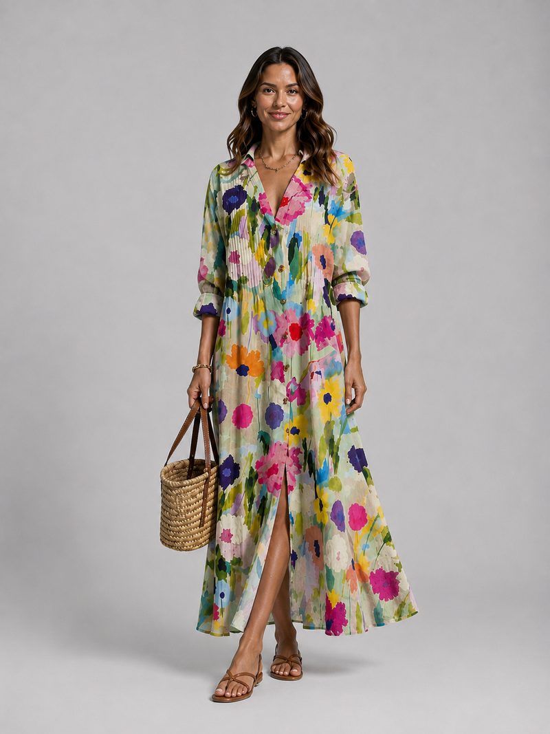 Women’s Printed Shirt Maxi Dress – Relaxed Flattering Fit