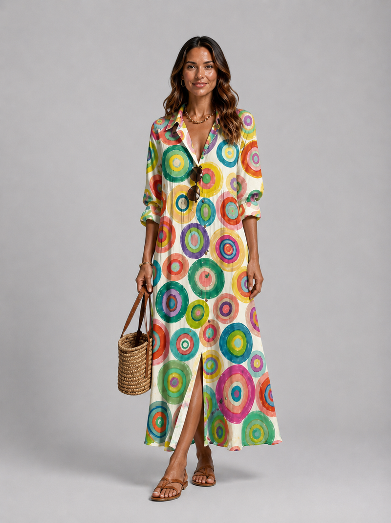 Women’s Printed Shirt Maxi Dress – Relaxed Flattering Fit