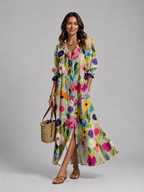 Women’s Printed Shirt Maxi Dress – Relaxed Flattering Fit