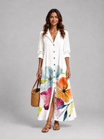 Women’s Printed Shirt Maxi Dress – Relaxed Flattering Fit
