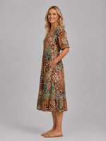 Women's Printed V-Neck Midi Dress – Relaxed Pocket Dress
