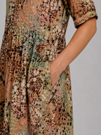 Women's Printed V-Neck Midi Dress – Relaxed Pocket Dress