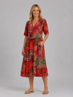 Women's Printed V-Neck Midi Dress – Relaxed Pocket Dress