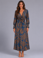 Women’s Printed V-Neck Midi Dress – Wedding Guest Occasion