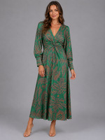 Women’s Printed V-Neck Midi Dress – Wedding Guest Occasion