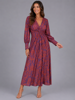 Women’s Printed V-Neck Midi Dress – Wedding Guest Occasion