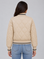 Women’s Quilted Bomber Jacket – Ribbed High Neck Zip-Up Coat