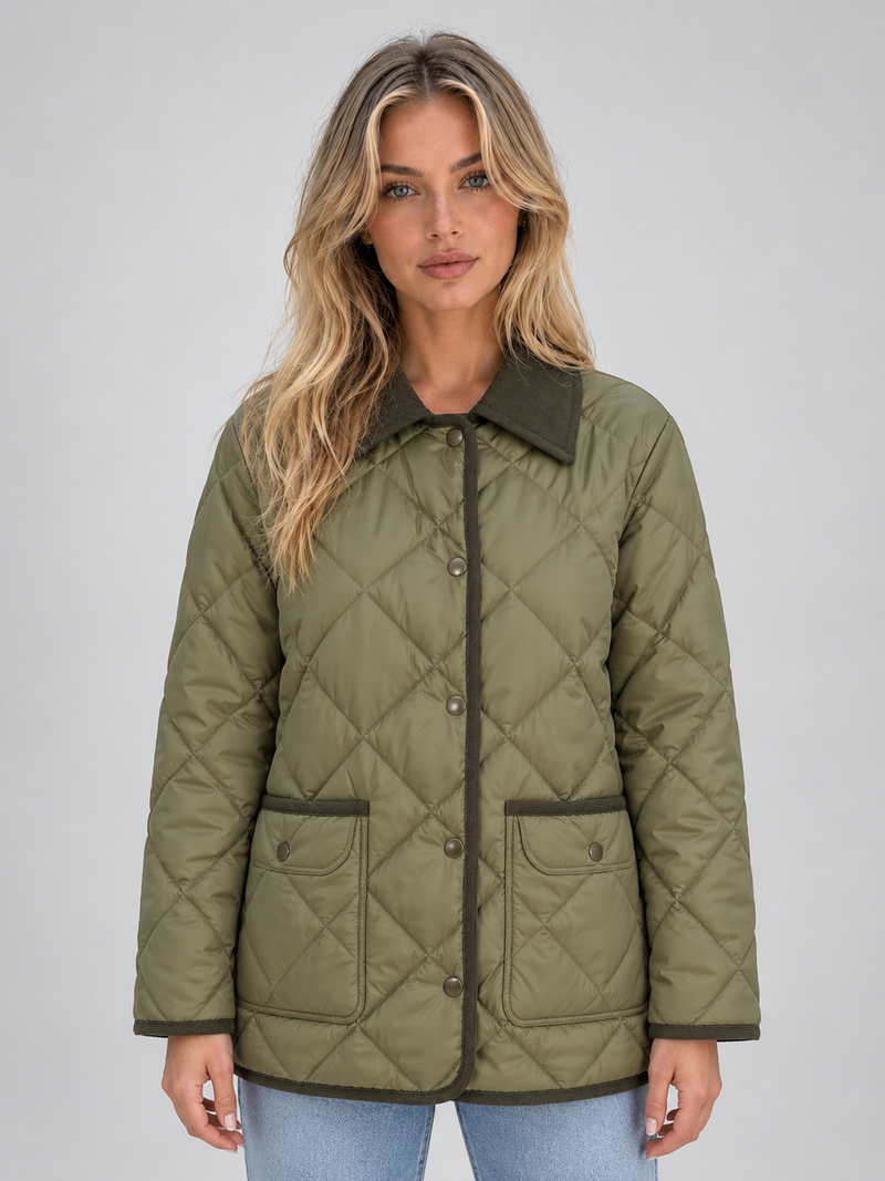 Women’s Quilted Padded Jacket – Corduroy Collar Country Coat