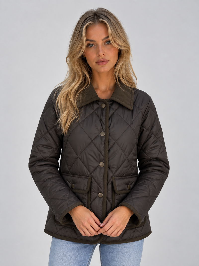 Women’s Quilted Padded Jacket – Corduroy Collar Country Coat