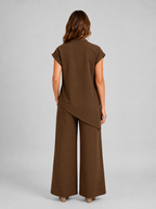 Women's Relaxed Co-Ord Set – Asymmetric Top & Wide Leg Trousers
