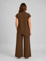 Women's Relaxed Co-Ord Set – Asymmetric Top & Wide Leg Trousers
