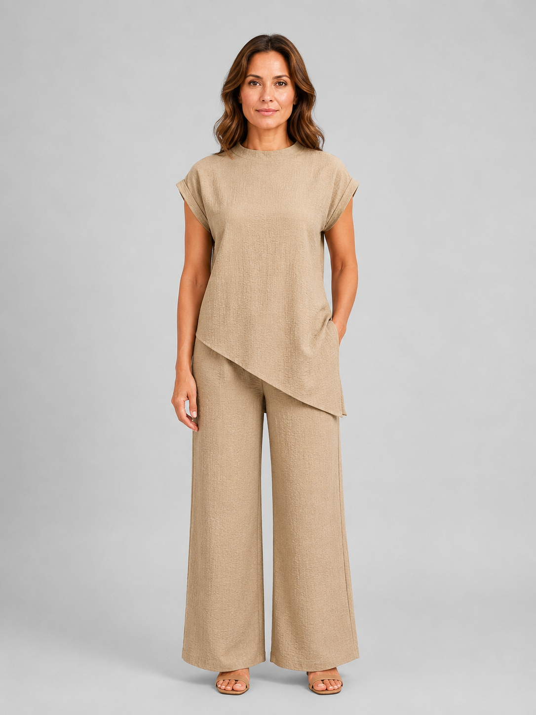 Women's Relaxed Co-Ord Set – Asymmetric Top & Wide Leg Trousers