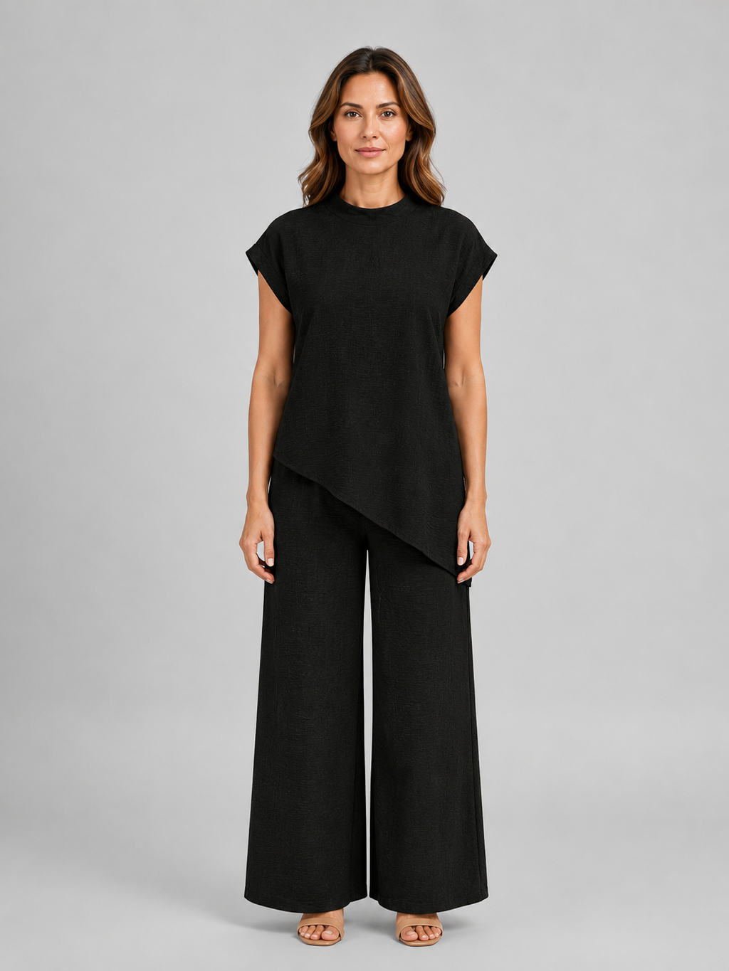Women's Relaxed Co-Ord Set – Asymmetric Top & Wide Leg Trousers
