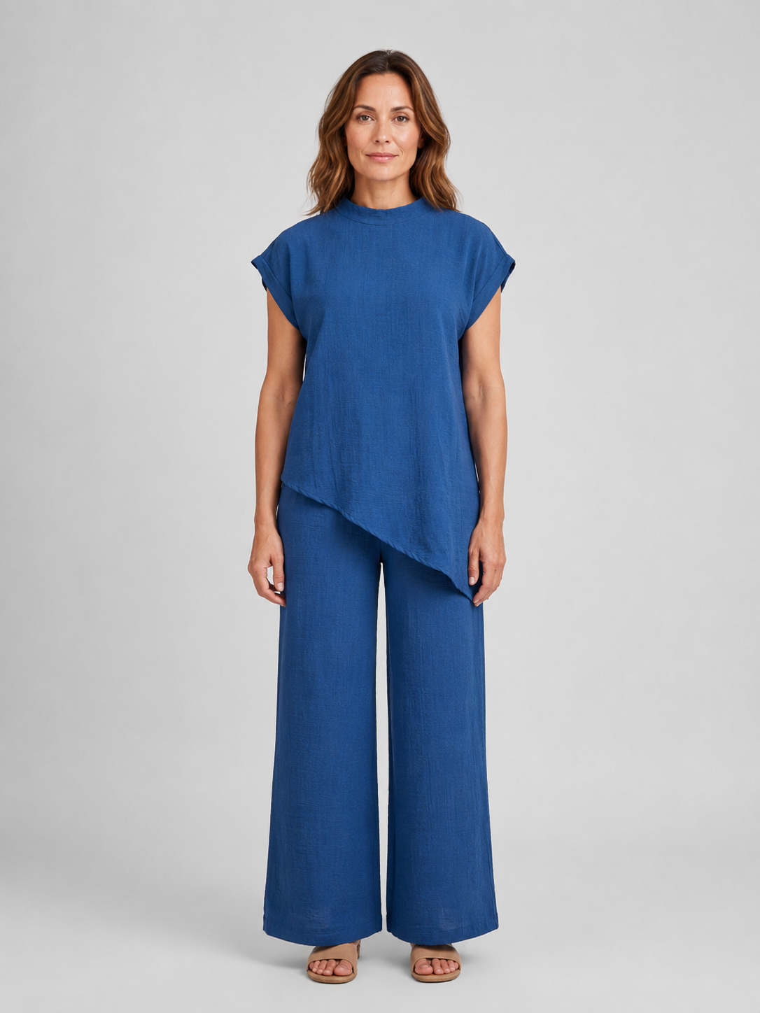 Women's Relaxed Co-Ord Set – Asymmetric Top & Wide Leg Trousers