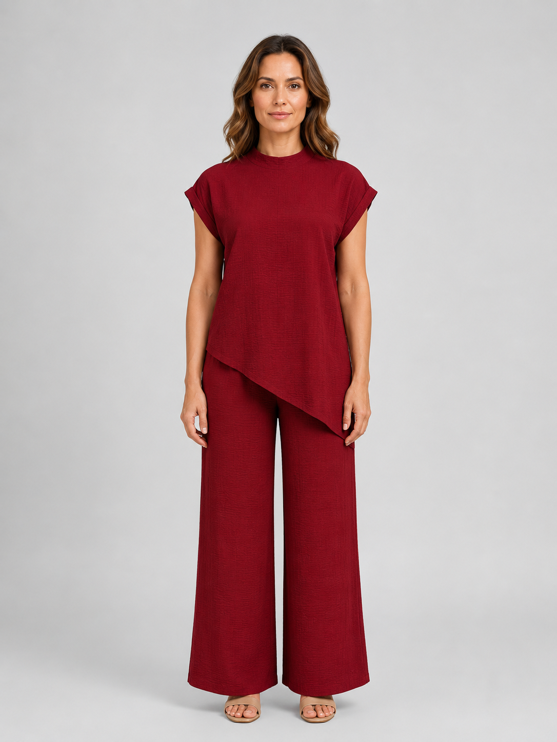 Women's Relaxed Co-Ord Set – Asymmetric Top & Wide Leg Trousers