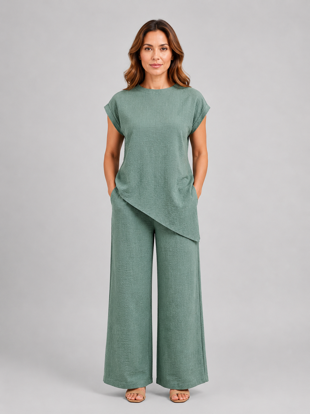 Women's Relaxed Co-Ord Set – Asymmetric Top & Wide Leg Trousers