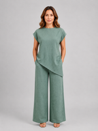 Women's Relaxed Co-Ord Set – Asymmetric Top & Wide Leg Trousers